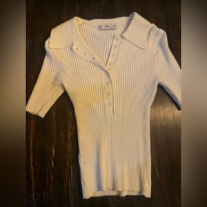 Mango Cream Ribbed Button-Down Shirt